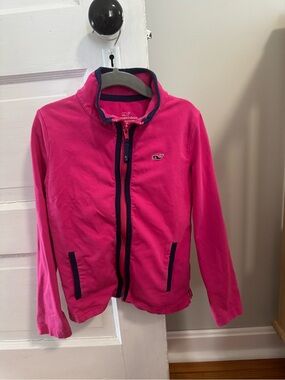 Vineyard Vines Hot Pink Zip Hoodie with Navy Trim